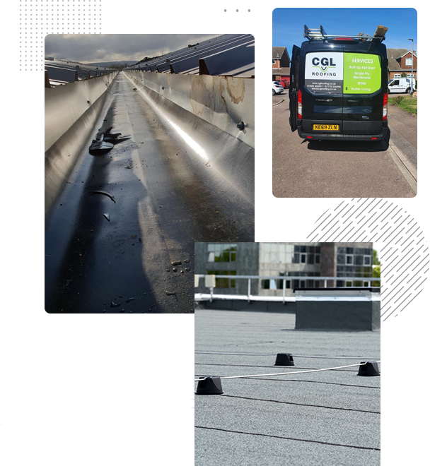 flat roofing and guttering and van